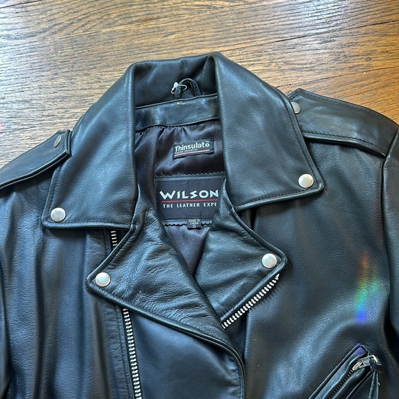 VINTAGE WILSON LEATHER MOTORCYCLE JACKET AWESOME SIZE small - Picture 2 of 2